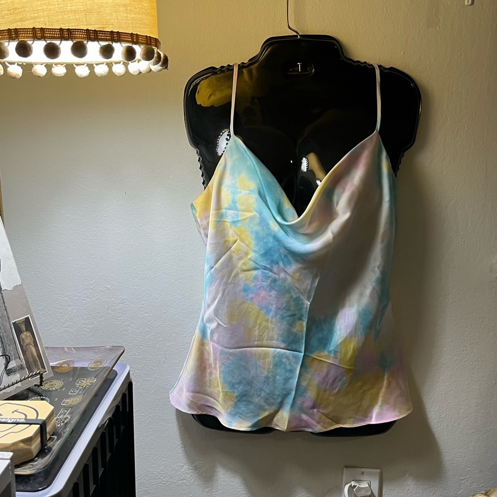 Zara rainbow tie dye cowl neck camisole